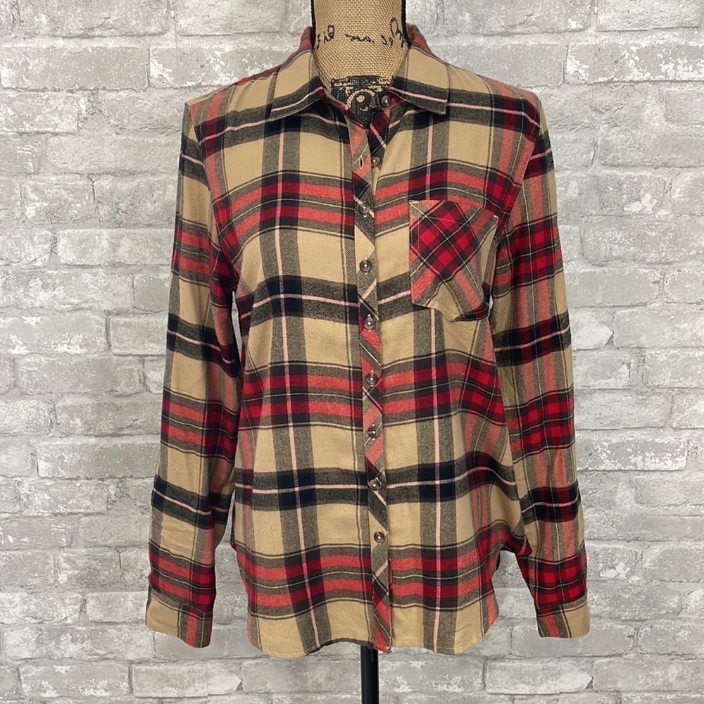 Maurices Khaki Plaid Super Soft Button Down Shirt - Picture 2 of 6